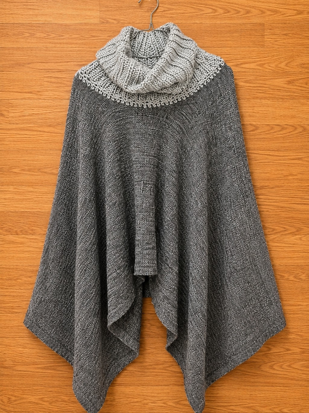 Women's Gray Cowl Neck Poncho Sweater